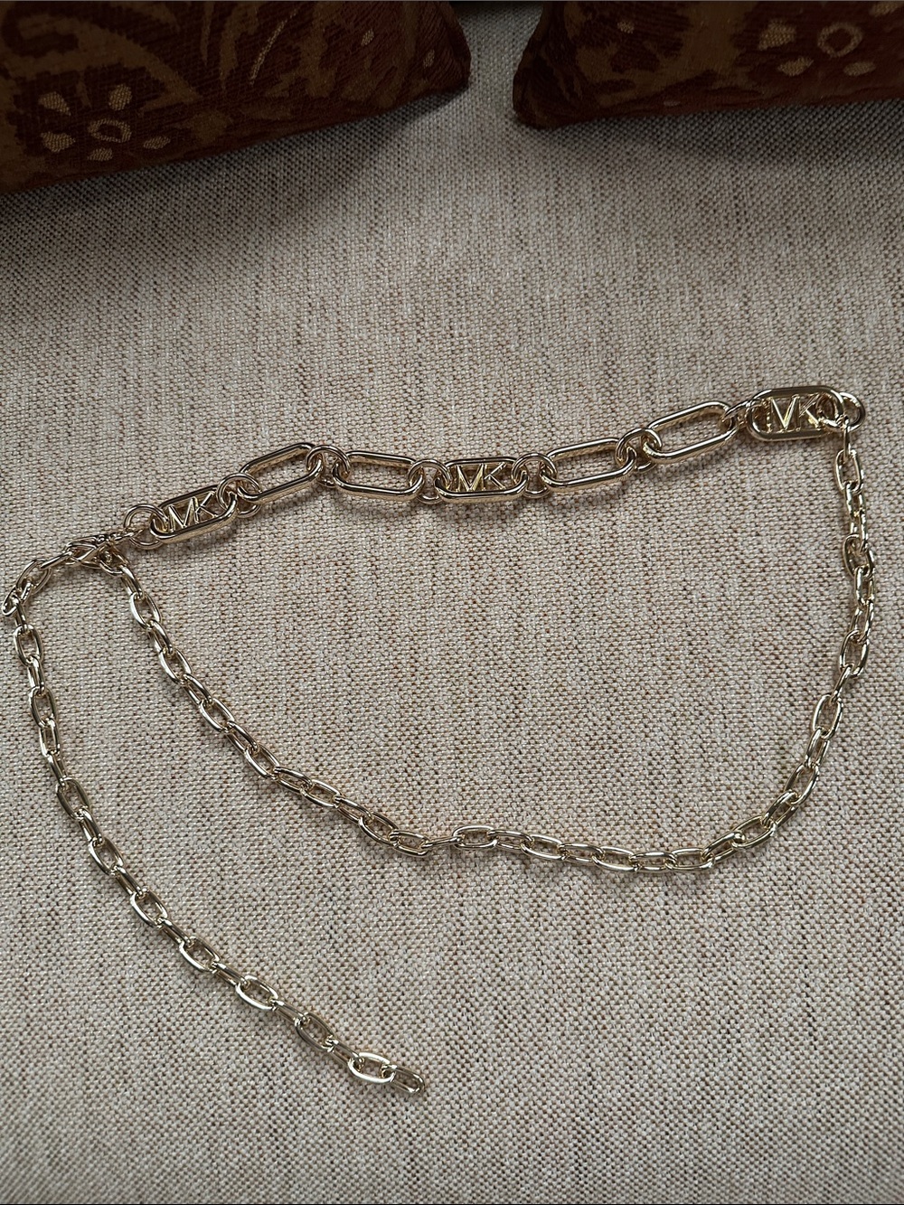 Michael Kors Gold Link Chain Belt with MK Logo Accent